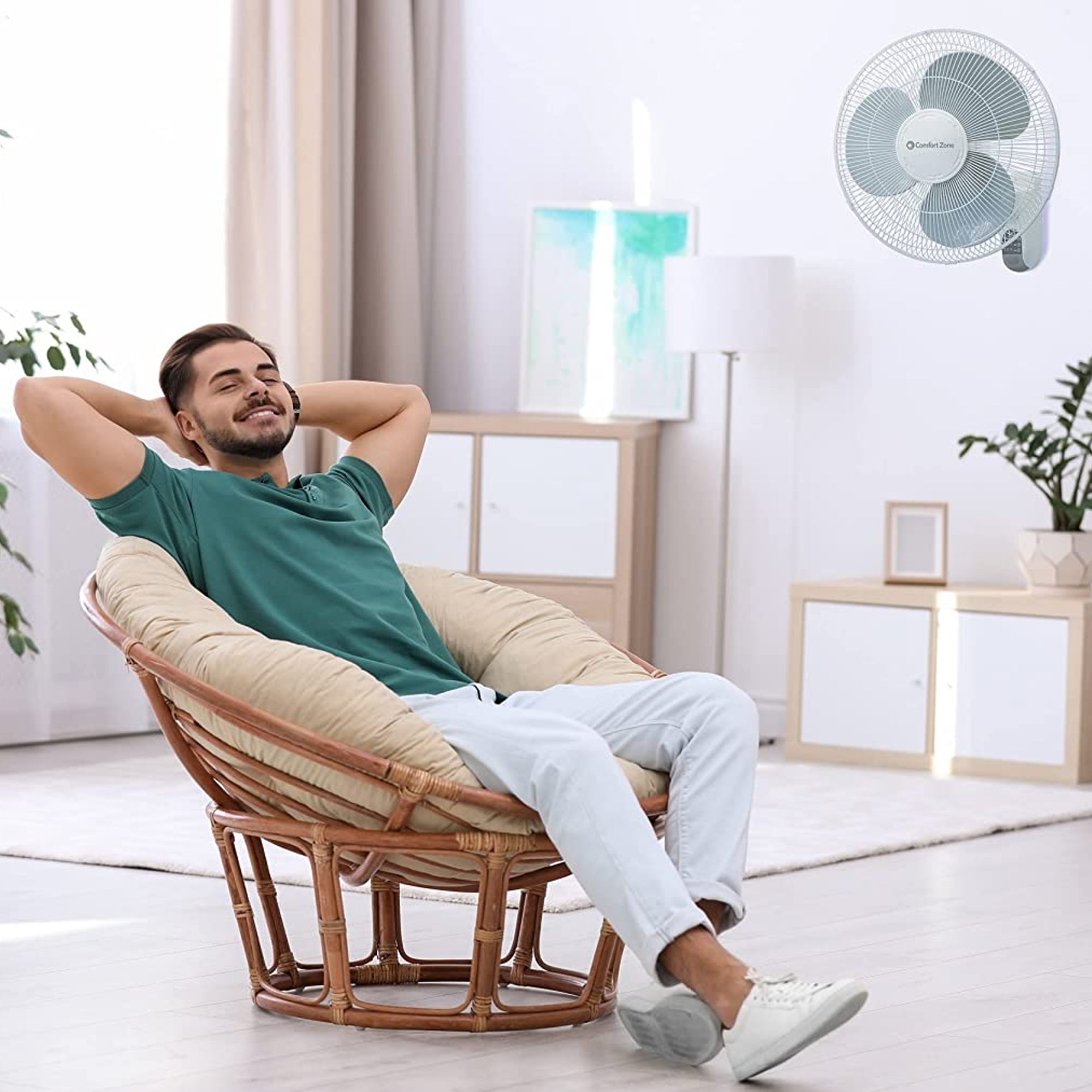 Comfort Zone 16 Inch 3 Speed Adjustable Oscillating Indoor Mountable Fan, White