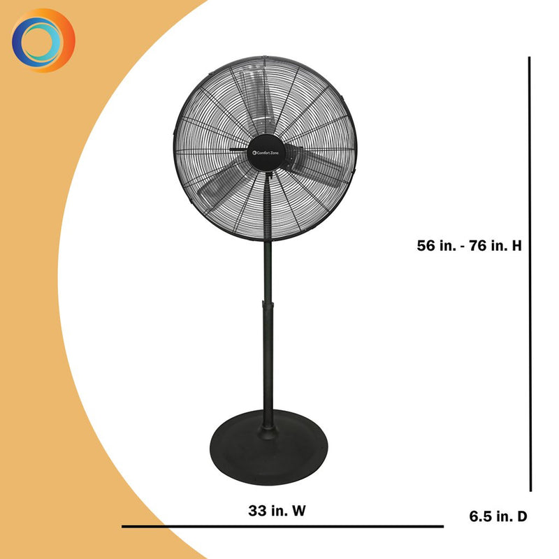 Comfort Zone 30" High-Velocity 3 Speed Adjustable Pedestal Fan, Black (Used)