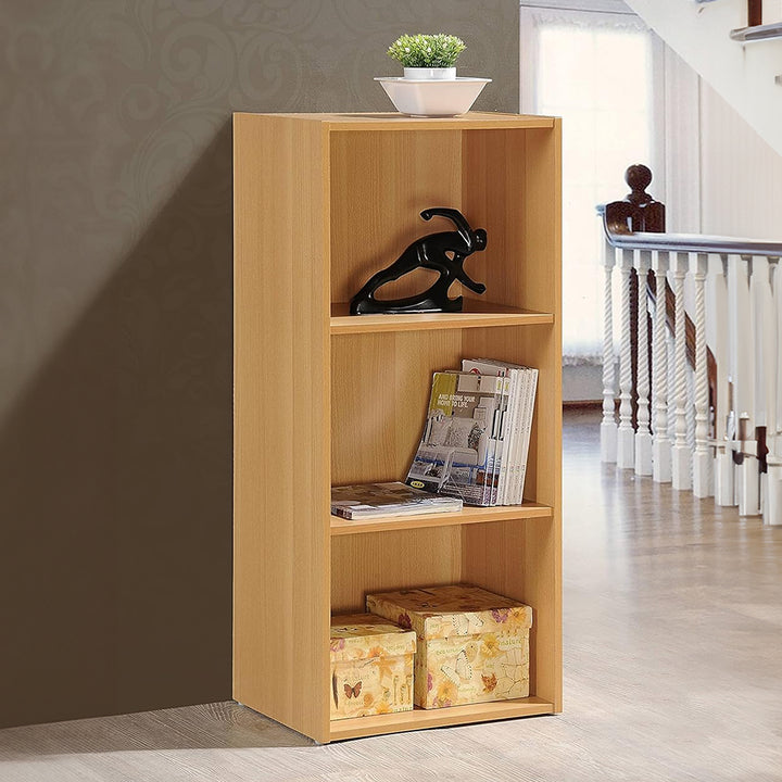 Hodedah 3 Shelf Home and Office Organization Storage Bookcase Cabinets, Beech - VMInnovations