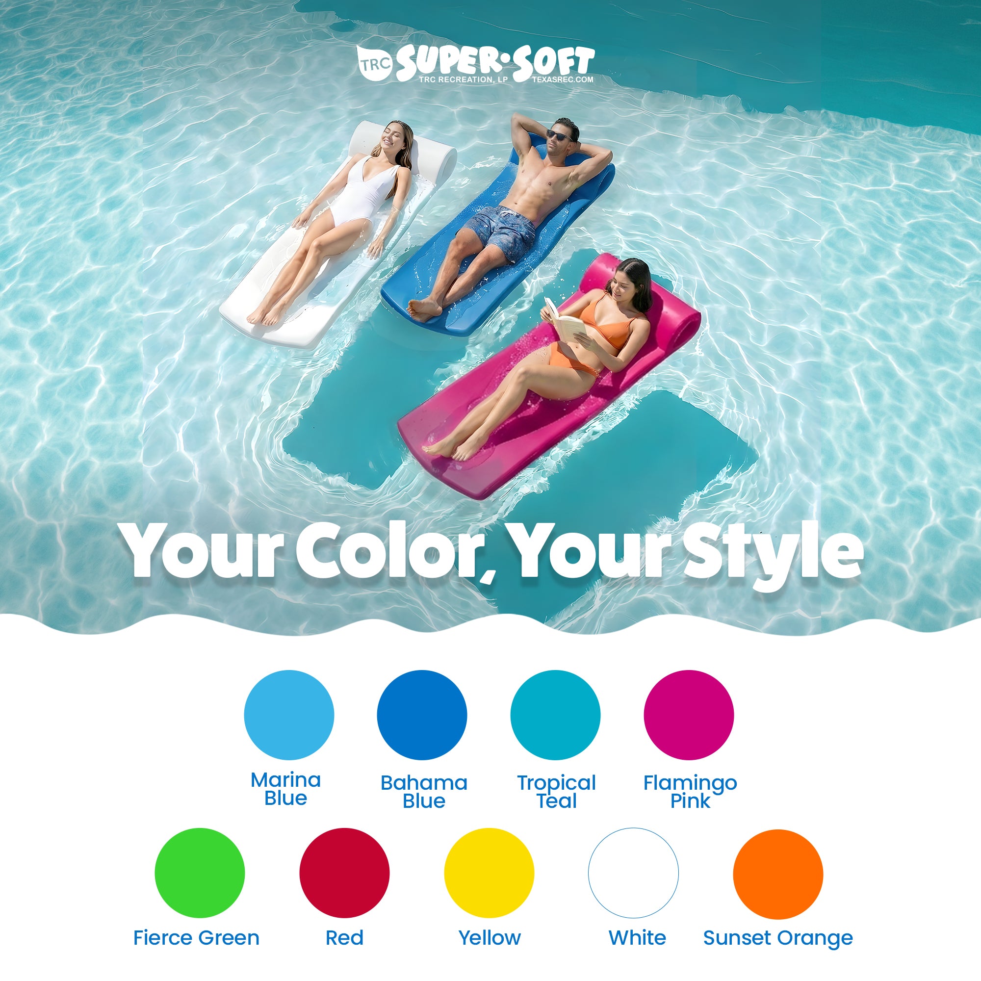 TRC Recreation Splash 1.25" Thick Foam Swimming Pool Float Mat, Fierce Green