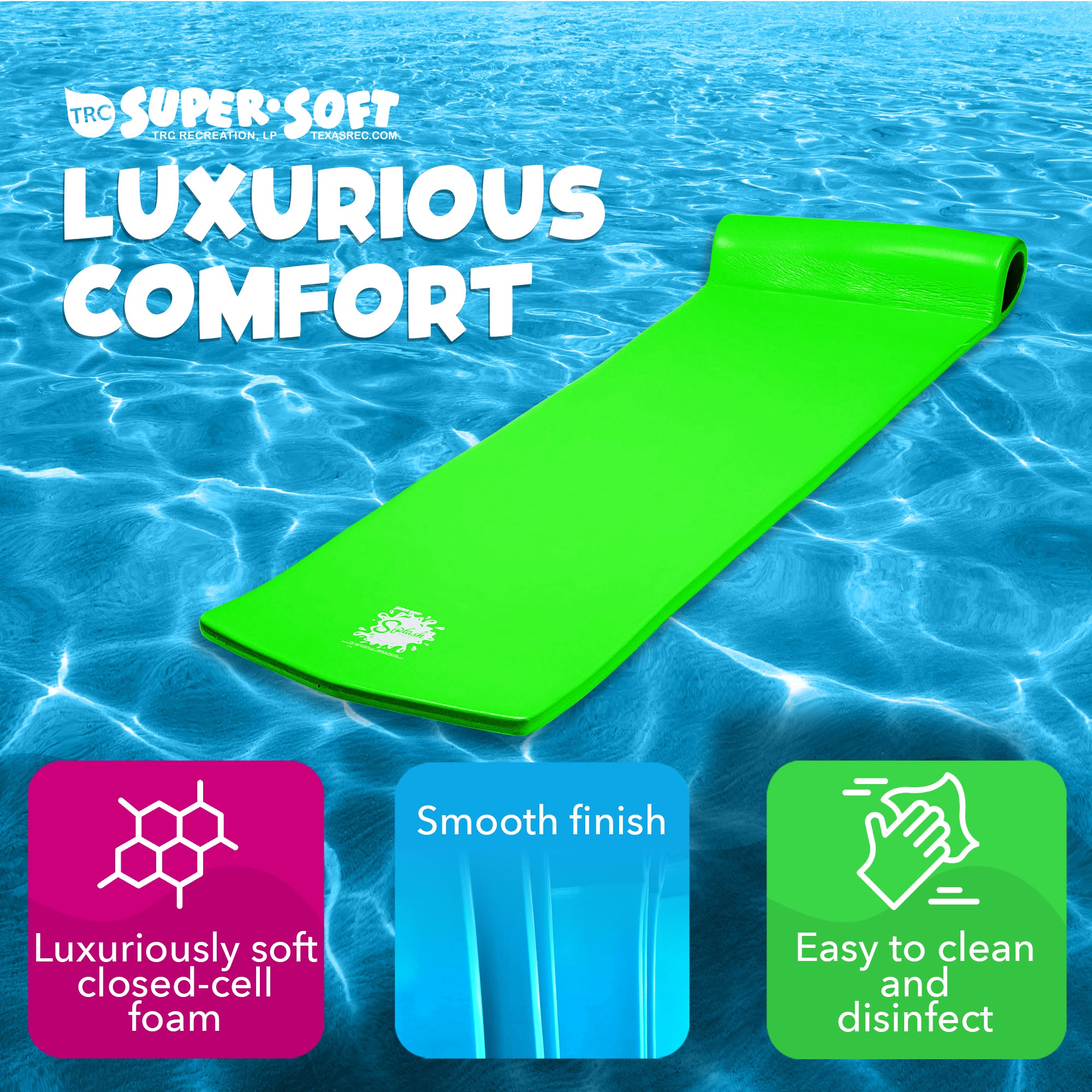 TRC Recreation Splash 1.25" Thick Foam Pool Float Mat, Fierce Green (Open Box) - VMInnovations