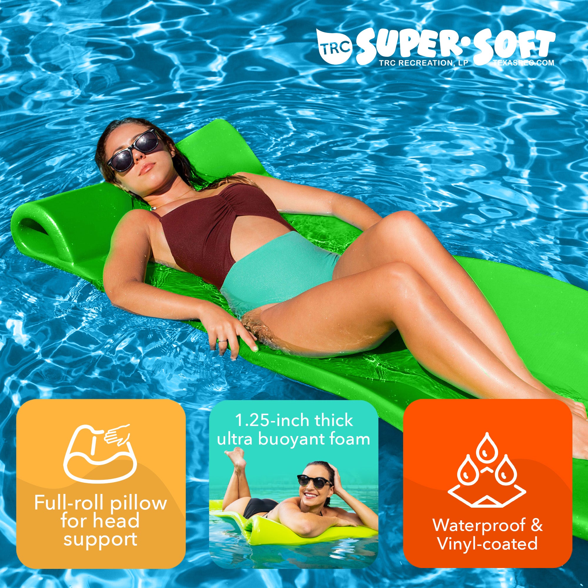 TRC Splash 1.25" Thick Foam Swimming Pool Float Mat, Fierce Green (Used) - VMInnovations