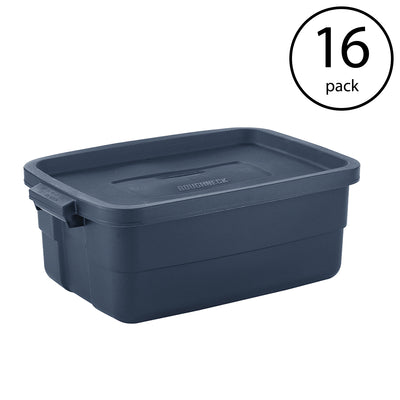 Rubbermaid 10 Gallon Stackable Storage Container, Dark Indigo Metallic (16 Pack)