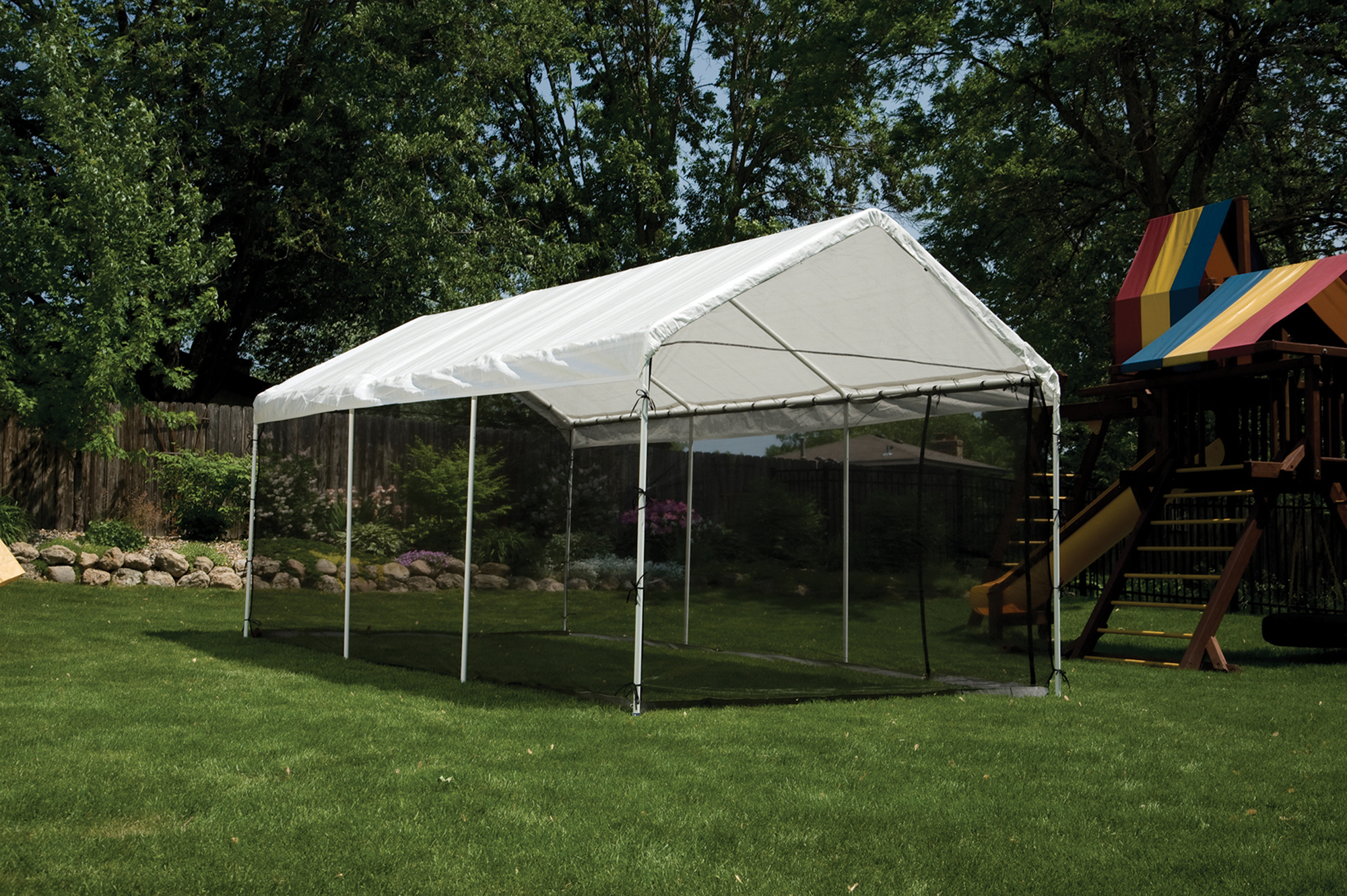 ShelterLogic 23531 2 in 1 Easy Installation Steel Frame Canopy with Screen Kit