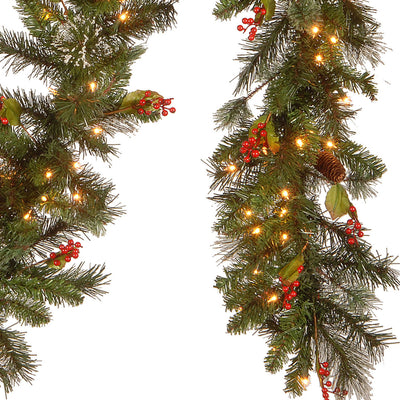 National Tree Company Wintry Pine 9' Holiday Garland w/ Lights/Decor (Open Box) - VMInnovations