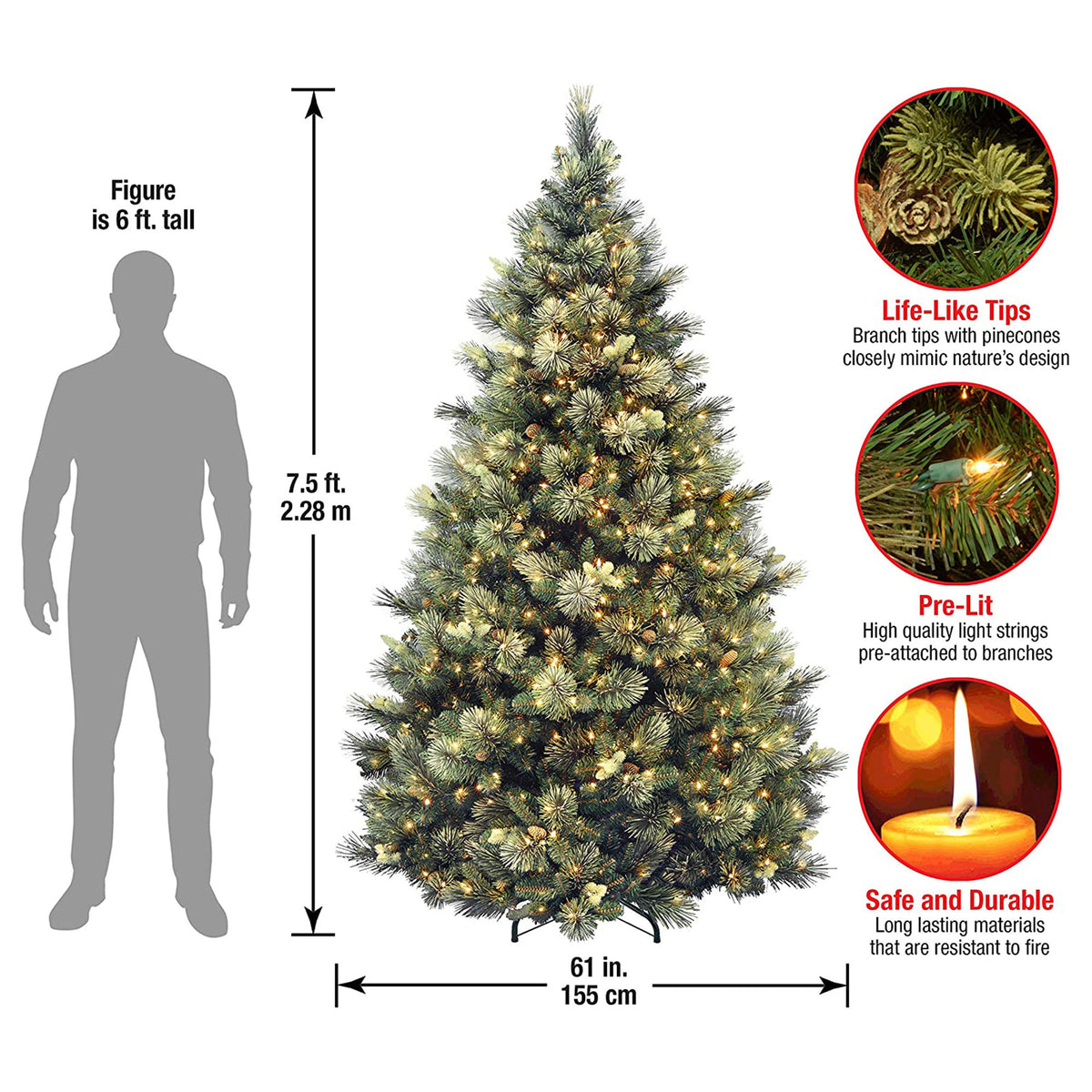 National Tree Company Carolina Pine 7.5ft Prelit Christmas Tree (Open Box)