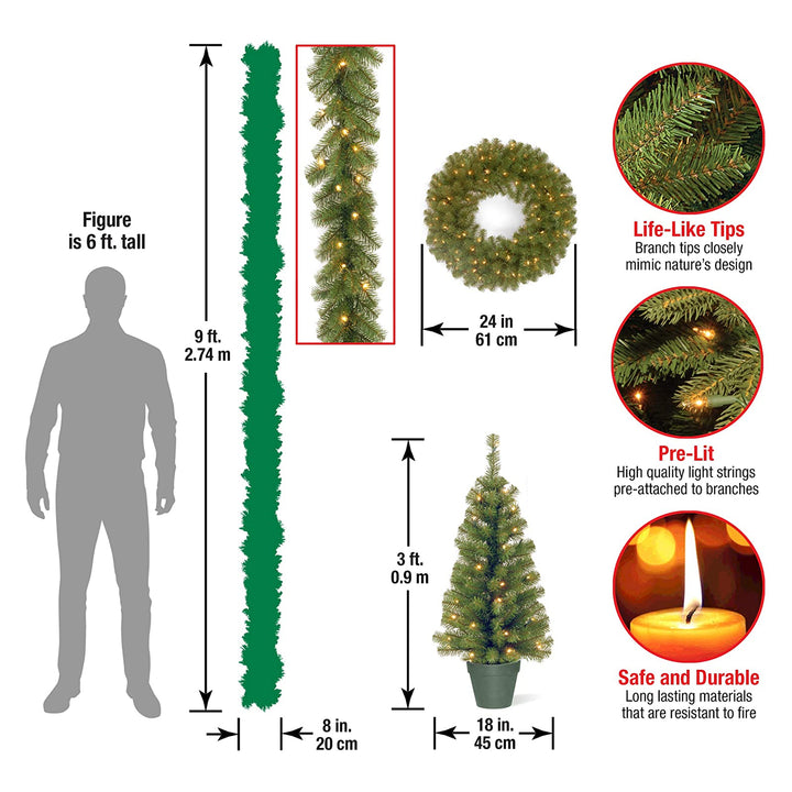 National Tree 4 Piece Assorted Pre-Lit Greenery, White LED Lights (Open Box)