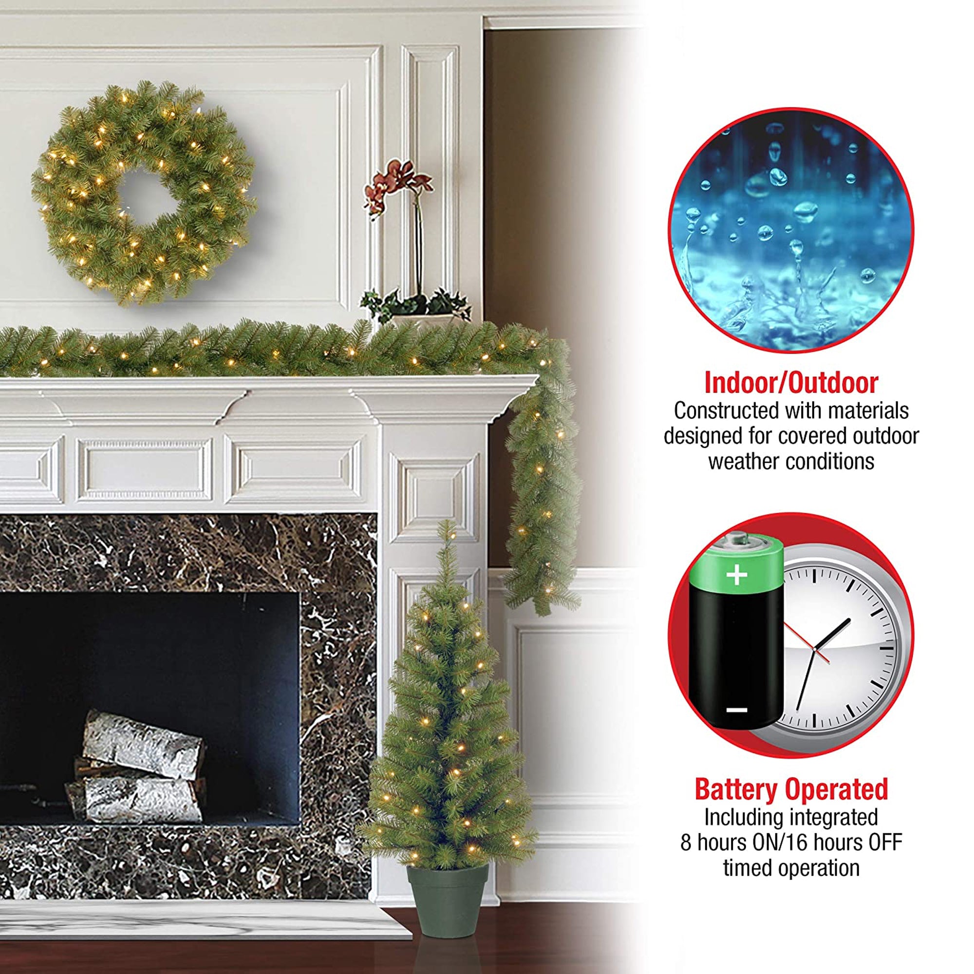 National Tree Company 4pc Assorted Pre-Lit Greenery with White LED Lights (Used) - VMInnovations