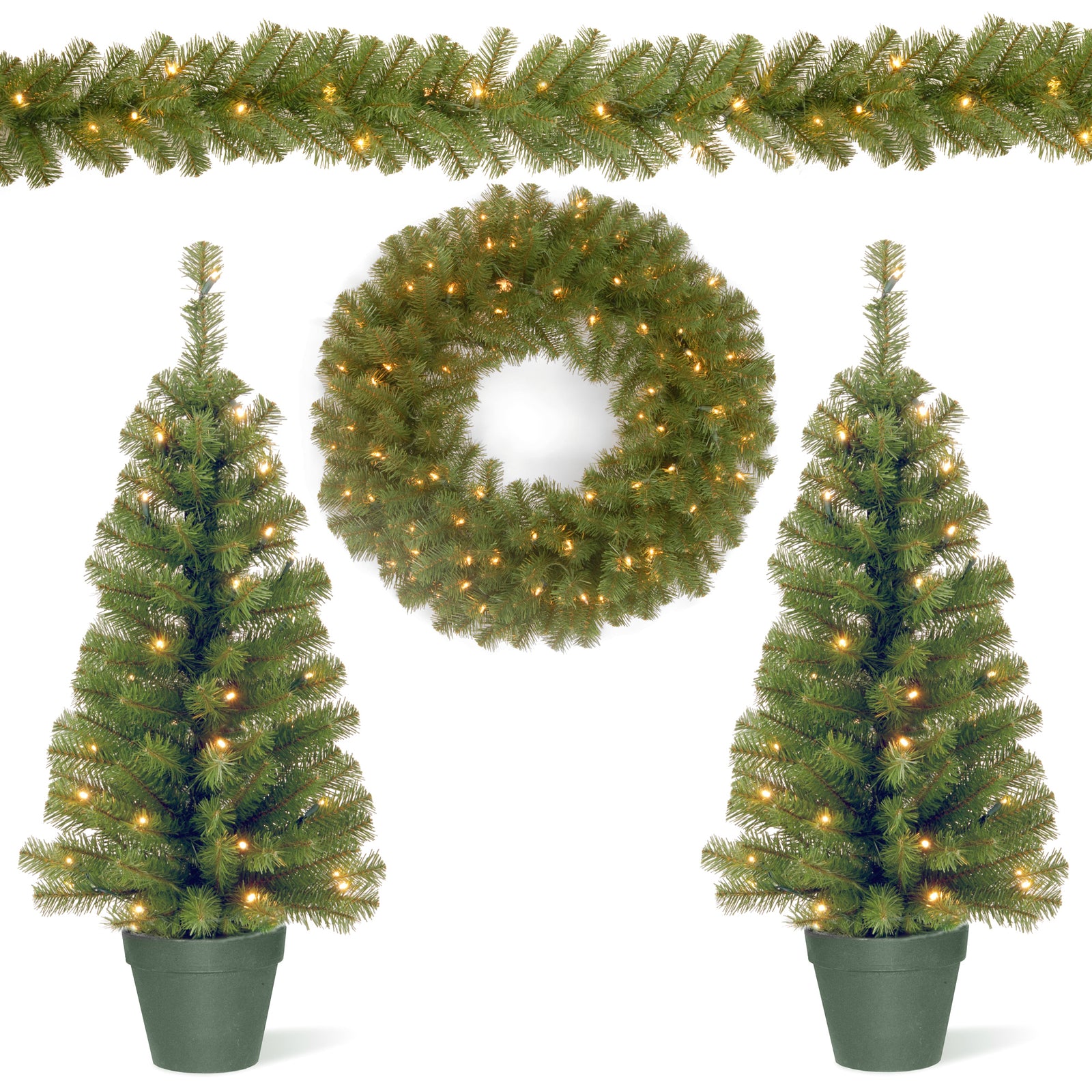 National Tree 4 Piece Assorted Pre-Lit Greenery, White LED Lights (Open Box) - VMInnovations