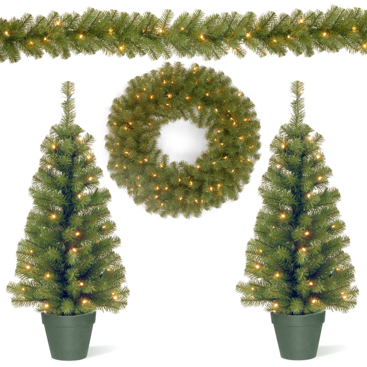 National Tree Company 4pc Assorted Pre-Lit Greenery with White LED Lights (Used)