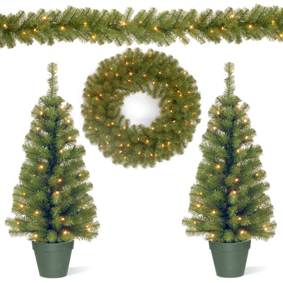 National Tree Company 4pc Assorted Pre-Lit Greenery with White LED Lights (Used) - VMInnovations