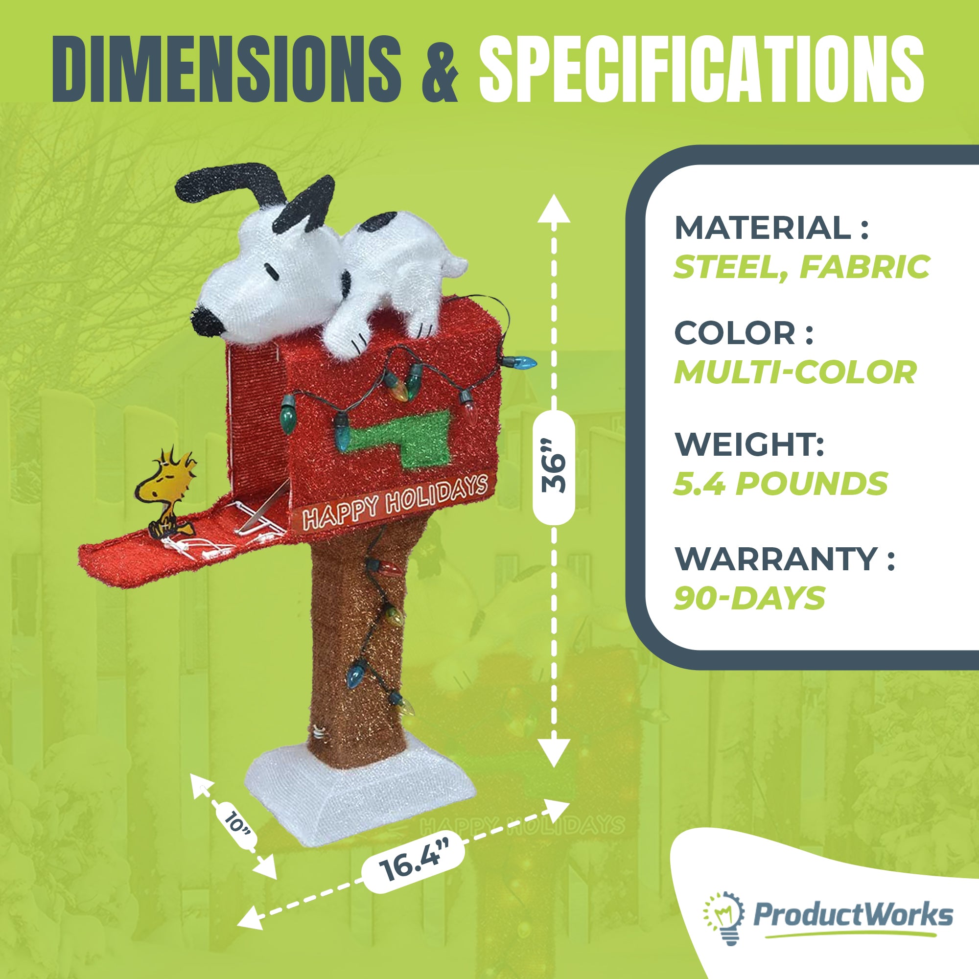 ProductWorks Peanuts 36in Snoopy on The Mailbox Prelit Yard Decoration(Open Box) - VMInnovations