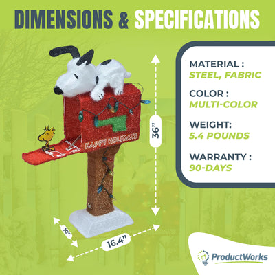 ProductWorks Peanuts 36in Snoopy on The Mailbox Prelit Yard Decoration(Open Box) - VMInnovations