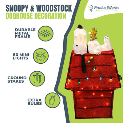 ProductWorks Peanuts 32" Snoopy & Woodstock Doghouse Prelit Christmas Yard - VMInnovations