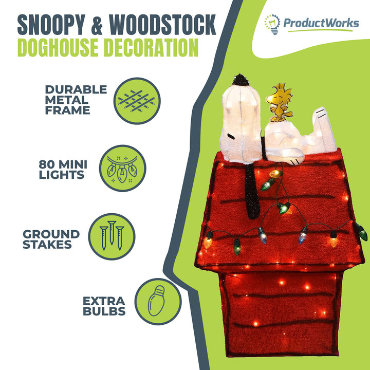 ProductWorks Peanuts 32" Snoopy & Woodstock Doghouse Prelit Christmas Yard