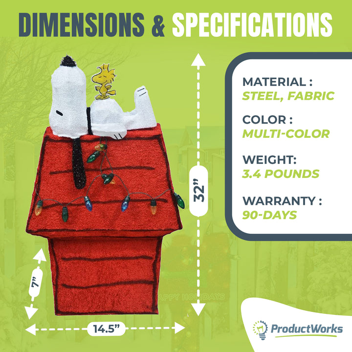 ProductWorks Peanuts 32" Snoopy & Woodstock Doghouse Prelit Christmas Yard