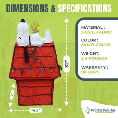 ProductWorks Peanuts 32" Snoopy & Woodstock Doghouse Prelit Christmas Yard - VMInnovations
