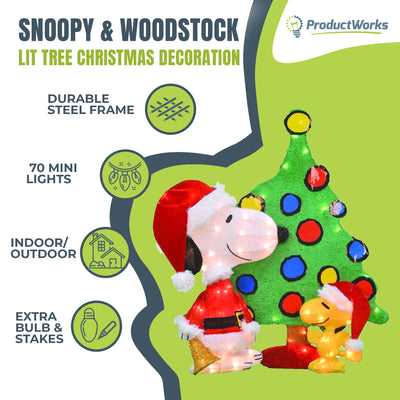 ProductWorks Peanuts 32" Snoopy & Woodstock Lit Tree Christmas Yard Decoration