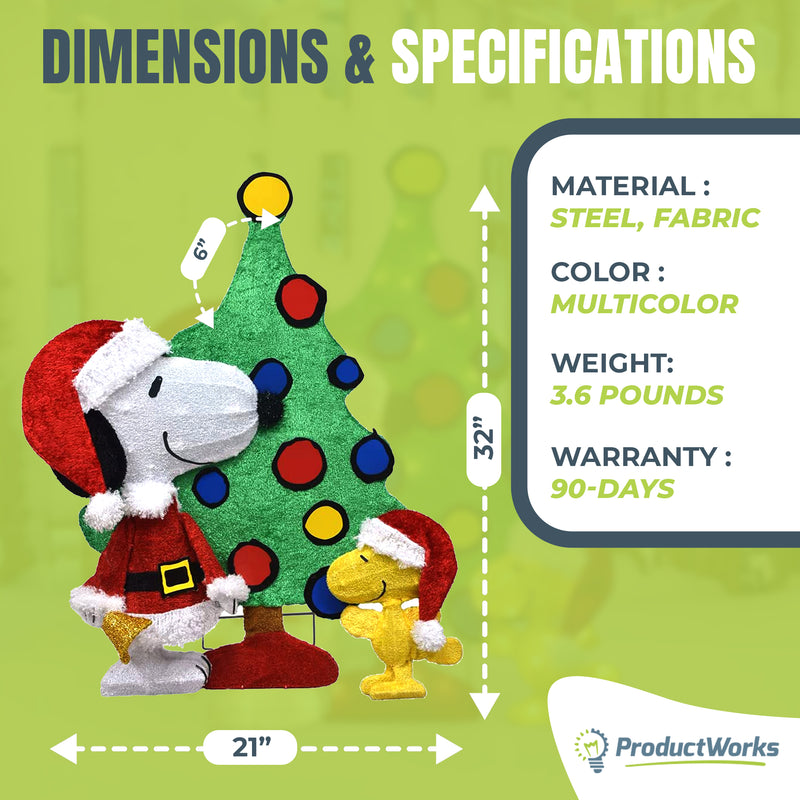 ProductWorks Peanuts 32" Snoopy and Woodstock Pre Lit Christmas Decoration(Used)