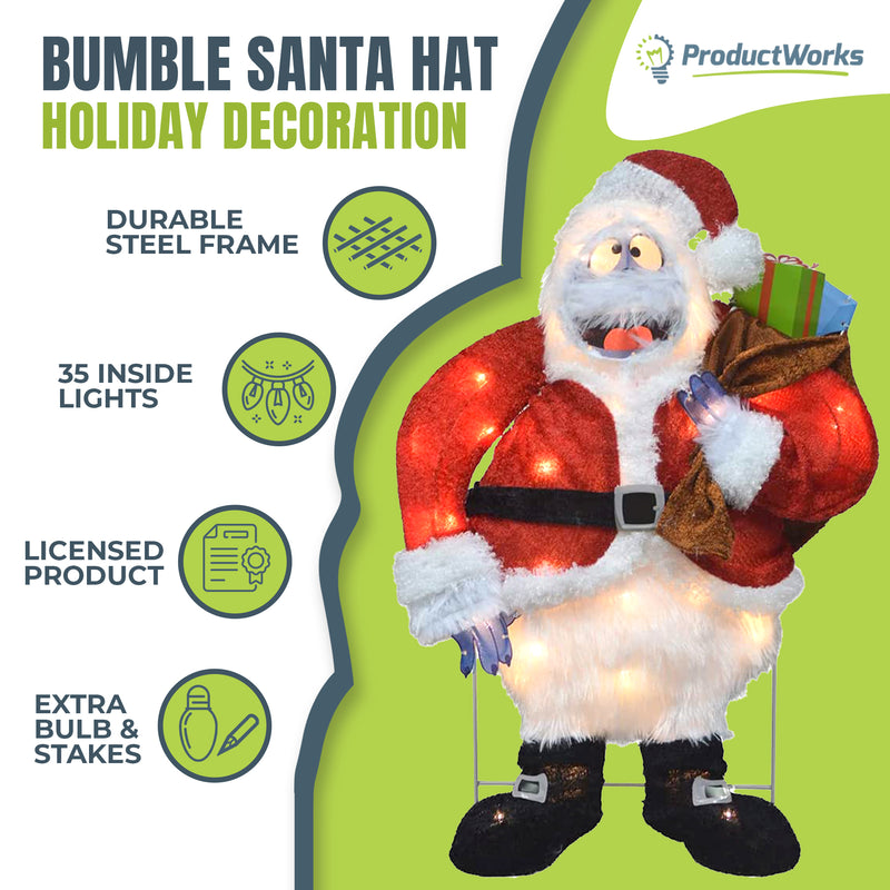 ProductWorks 24in Bumble Snowman Santa Pre Lit Christmas Yard Decoration (Used)