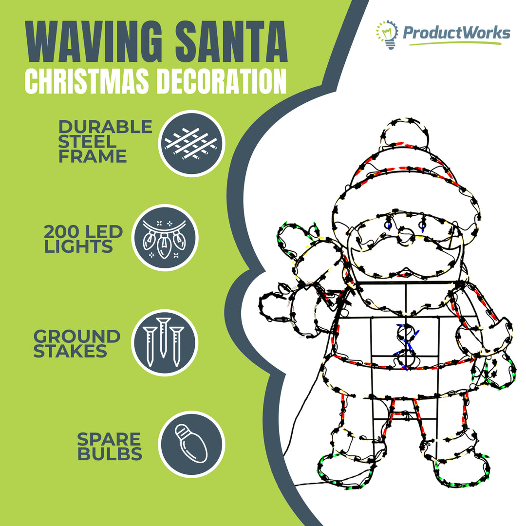 ProductWorks 48" Pro-Line LED Animation Waving Santa Christmas Yard Decoration