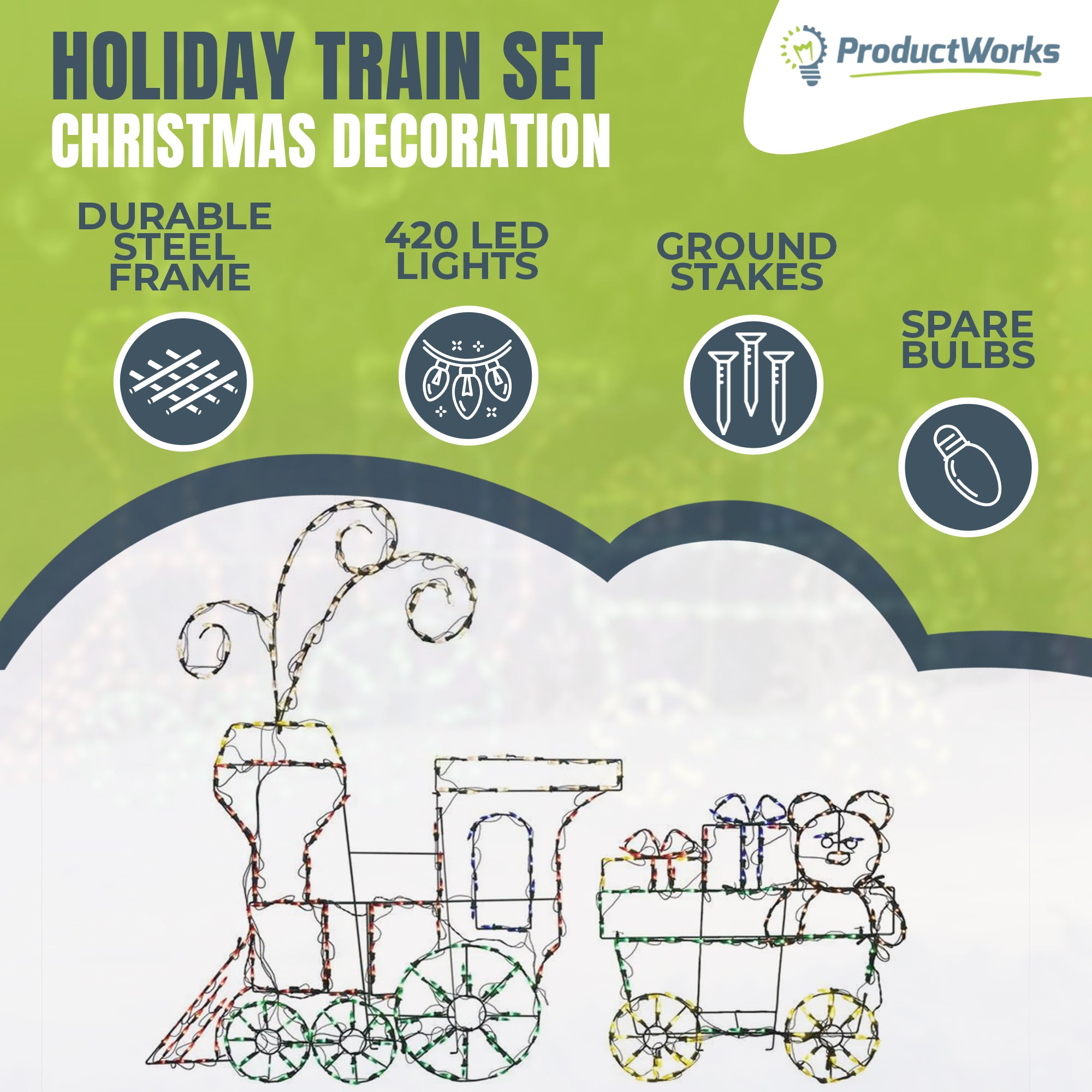 ProductWorks 60" Pro-Line LED Animation Holiday Train Set Christmas Yard Decor - VMInnovations