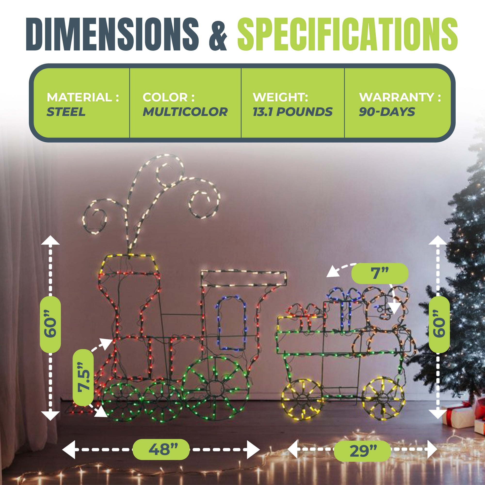 ProductWorks 60" Pro-Line LED Animation Holiday Train Set Christmas Yard Decor - VMInnovations