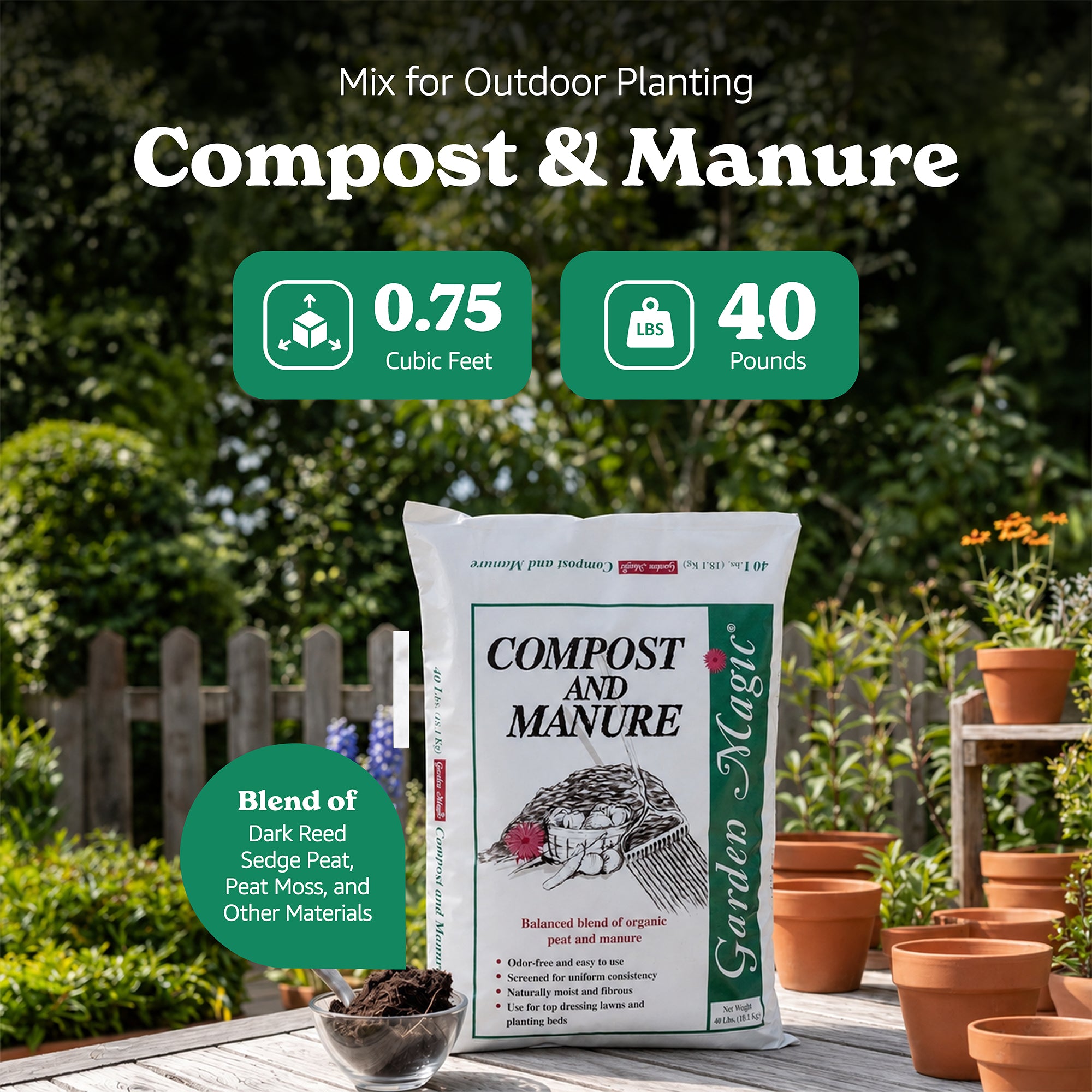 Michigan Peat Outdoor Lawn Garden Compost and Manure Blend, 40 lb Bag, 3 Pack