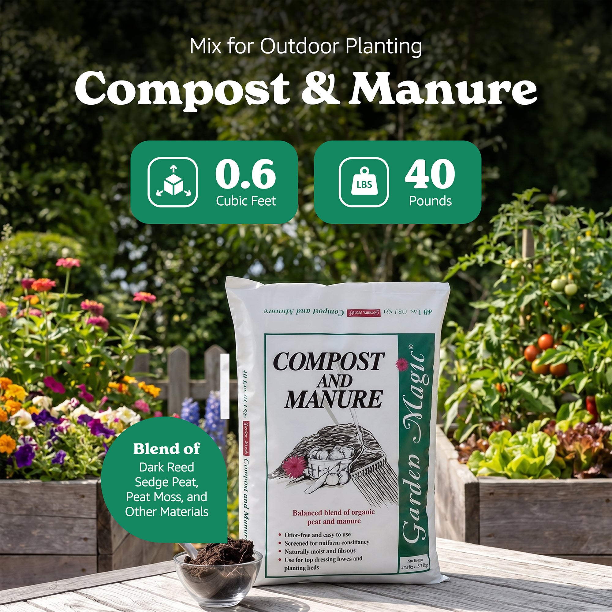 Michigan Peat 5240 Lawn Garden Compost and Manure Blend, 40 Pound Bag (Open Box)