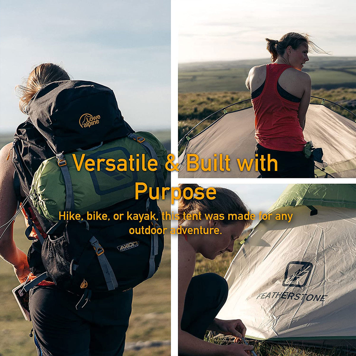 Featherstone Lightweight 2 Person Backpacking Tent w/ Rain Fly, Green (Open Box)