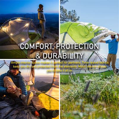 Featherstone Lightweight 2 Person Backpacking Tent w/ Rain Fly, Green (Open Box)