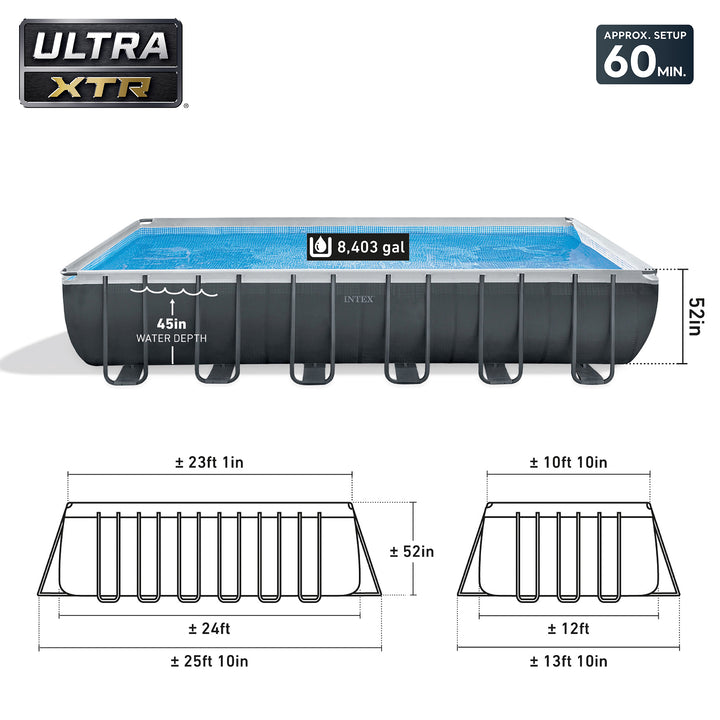 INTEX 26367EH 24' x12' x52" Rectangular Ultra XTR Frame Swimming Pool with Pump