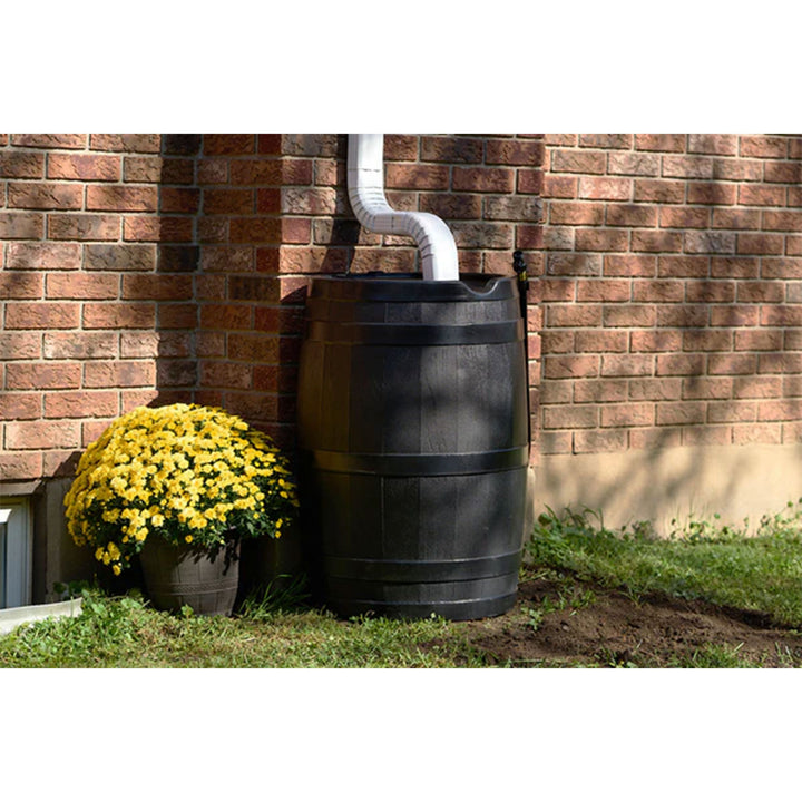 FCMP Outdoor Rain Barrel with Flat Back for Plants & Gardens, Black (Open Box)