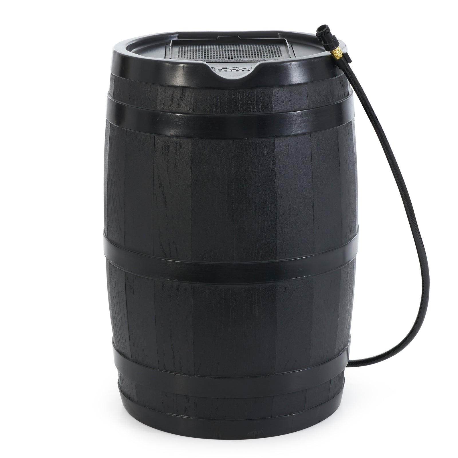 FCMP Outdoor Rain Barrel with Flat Back for Plants & Gardens, Black (Open Box) - VMInnovations