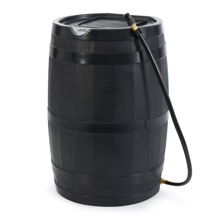 FCMP Outdoor RC45 45 Gallon Outdoor Rain Water Catcher Barrel Container, Black