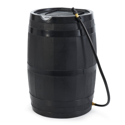 FCMP Outdoor Rain Barrel with Flat Back for Plants & Gardens, Black (Open Box)