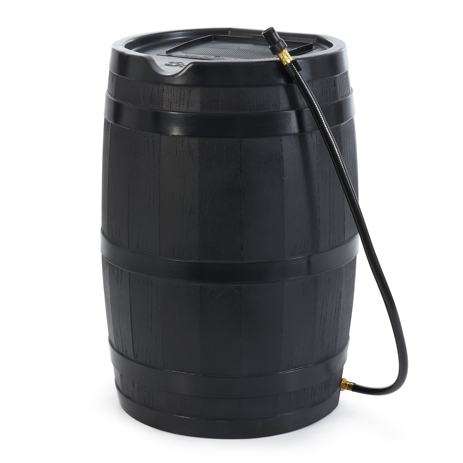 FCMP Outdoor RC45 Rain Barrel with Flat Back for Plants & Gardens, Black (Used) - VMInnovations
