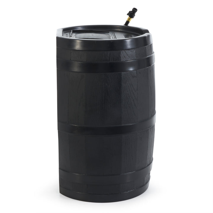 FCMP Outdoor RC45 45 Gallon Outdoor Rain Water Catcher Barrel Container, Black