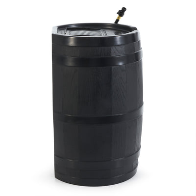 FCMP Outdoor Rain Barrel with Flat Back for Plants & Gardens, Black (Open Box)