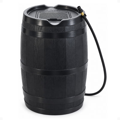 FCMP Outdoor Rain Barrel with Flat Back for Plants & Gardens, Black (Open Box) - VMInnovations