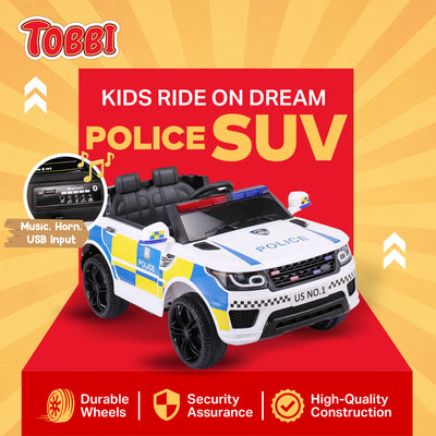 TOBBI 12 Volt Battery Powered Ride On 3 Speed Police SUV for Ages 3 Years & Up - VMInnovations