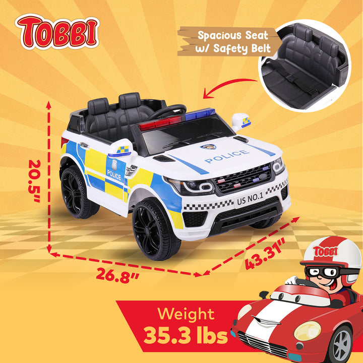 TOBBI 12 Volt Battery Powered Ride On 3 Speed Police SUV for Ages 3+ (Open Box)