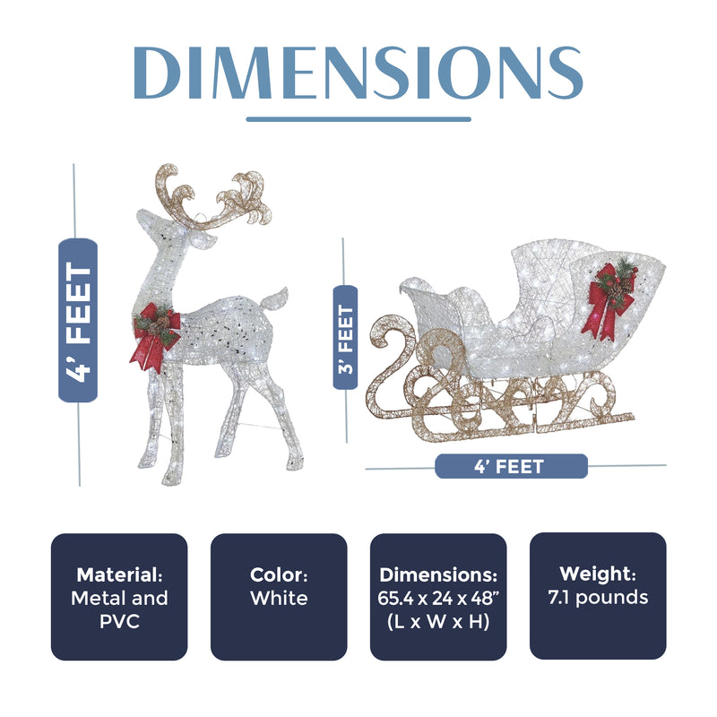 Noma Pre Lit White LED Reindeer and Sleigh Outdoor Holiday Lawn Decor Set (Used)