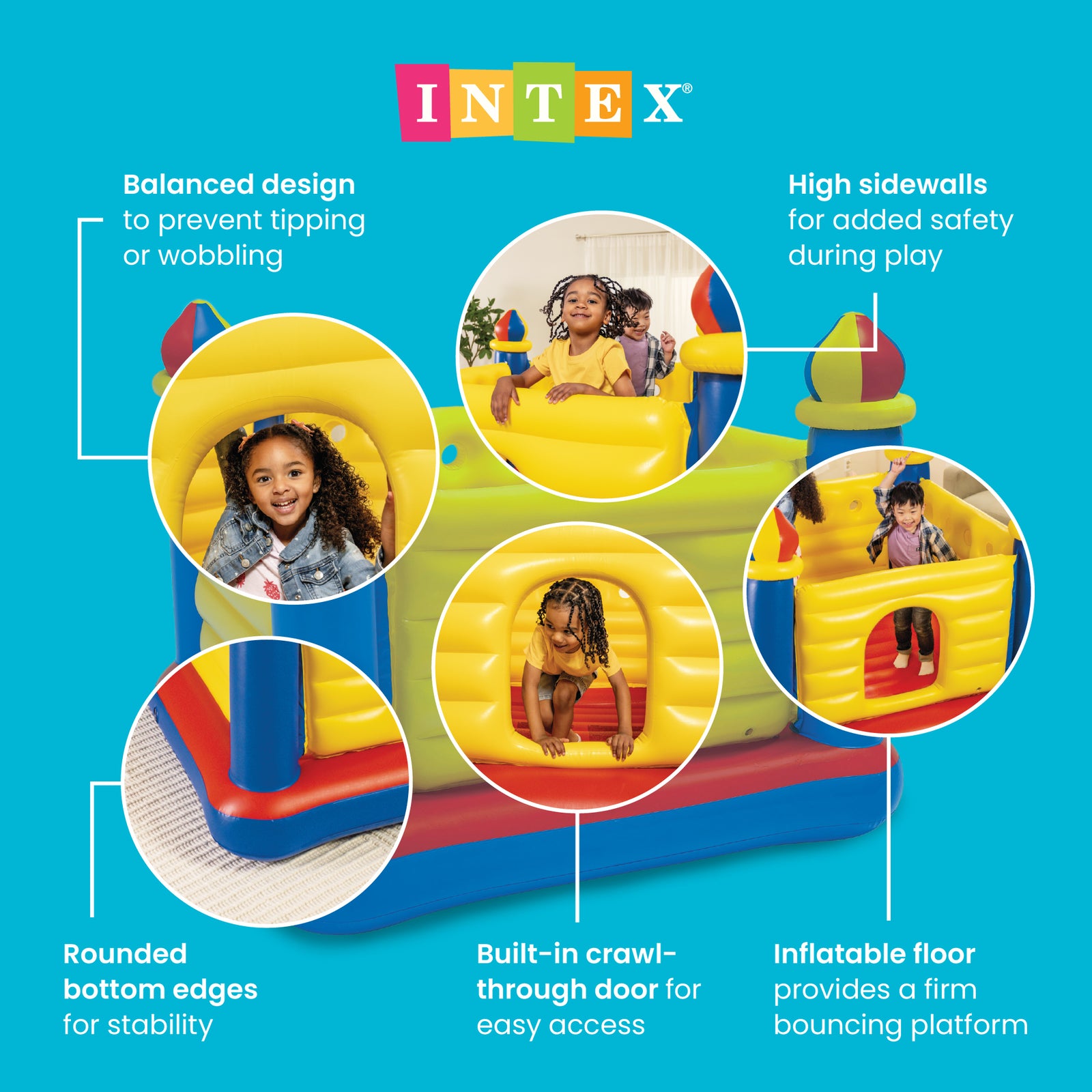 Intex Inflatable Colorful Jump-O-Lene Castle Bounce House, for 2 Kids Ages 3-6 - VMInnovations