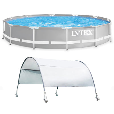 Intex 12ft x 30in Prism Metal Frame Above Ground Round Swimming Pool & Canopy
