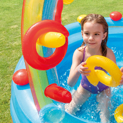 Intex 9.75 x 6.3 Foot Rainbow Slide Inflatable Pool and Water Slide Ring Center