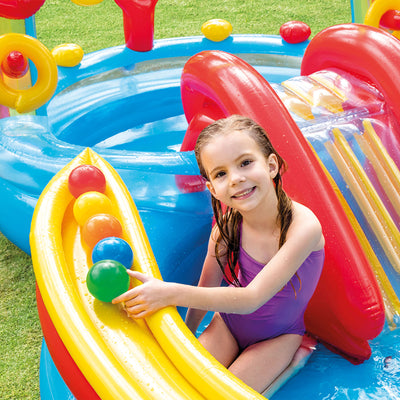 Intex 9.75 x 6.3 Foot Rainbow Slide Inflatable Pool and Water Slide Ring Center