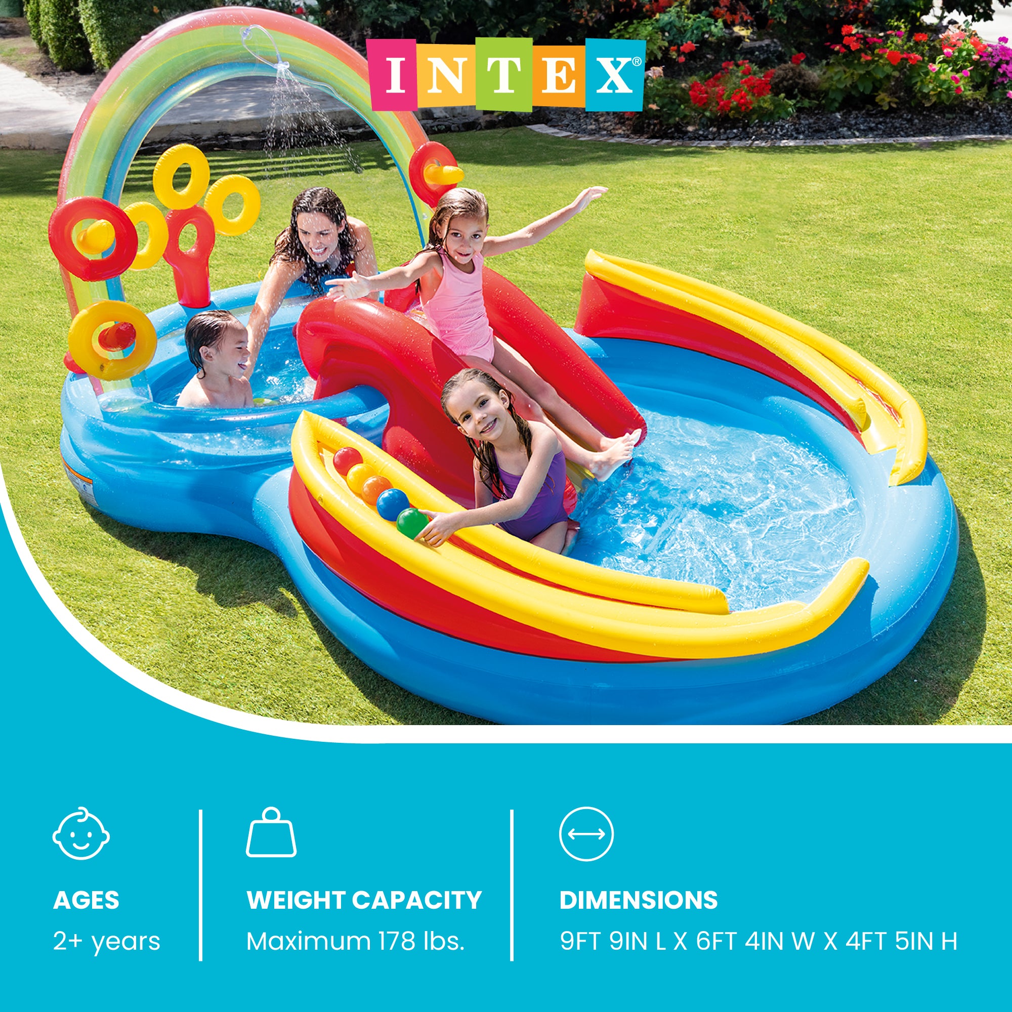 INTEX Inflatable Kid Rainbow Ring Water Play Center | 57453EP (Open Box) - VMInnovations