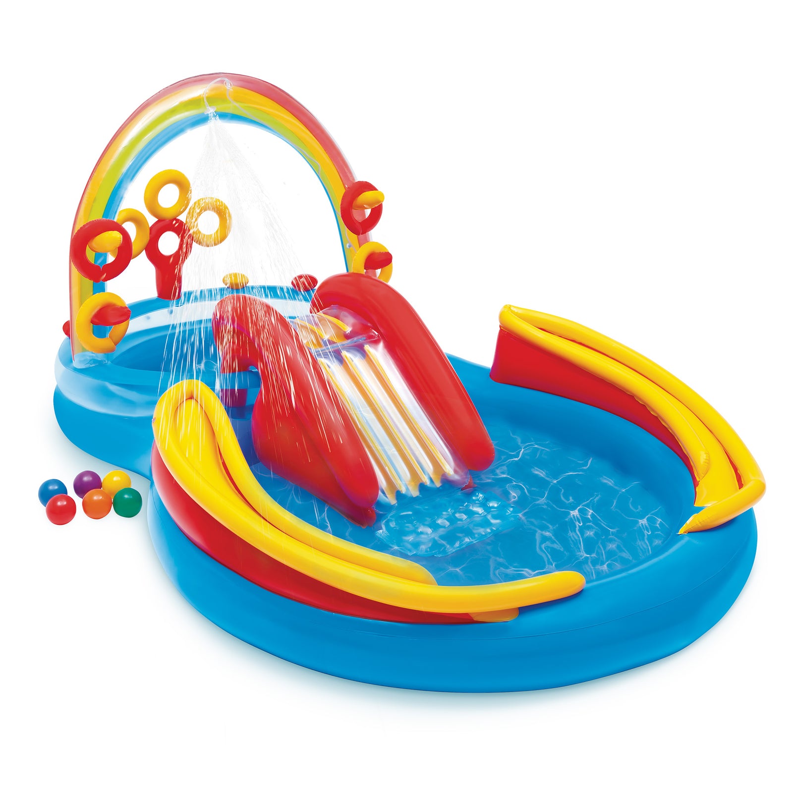 Intex 9.75 x 6.3 Foot Rainbow Slide Inflatable Pool and Water Slide Ring Center - VMInnovations
