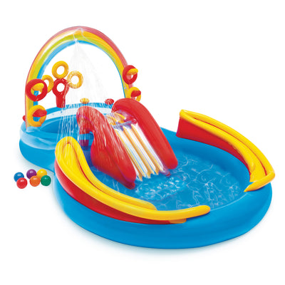 Intex 9.75ft x 6.3ft x 53in Rainbow Ring Slide Kids Inflatable Pool (For Parts)